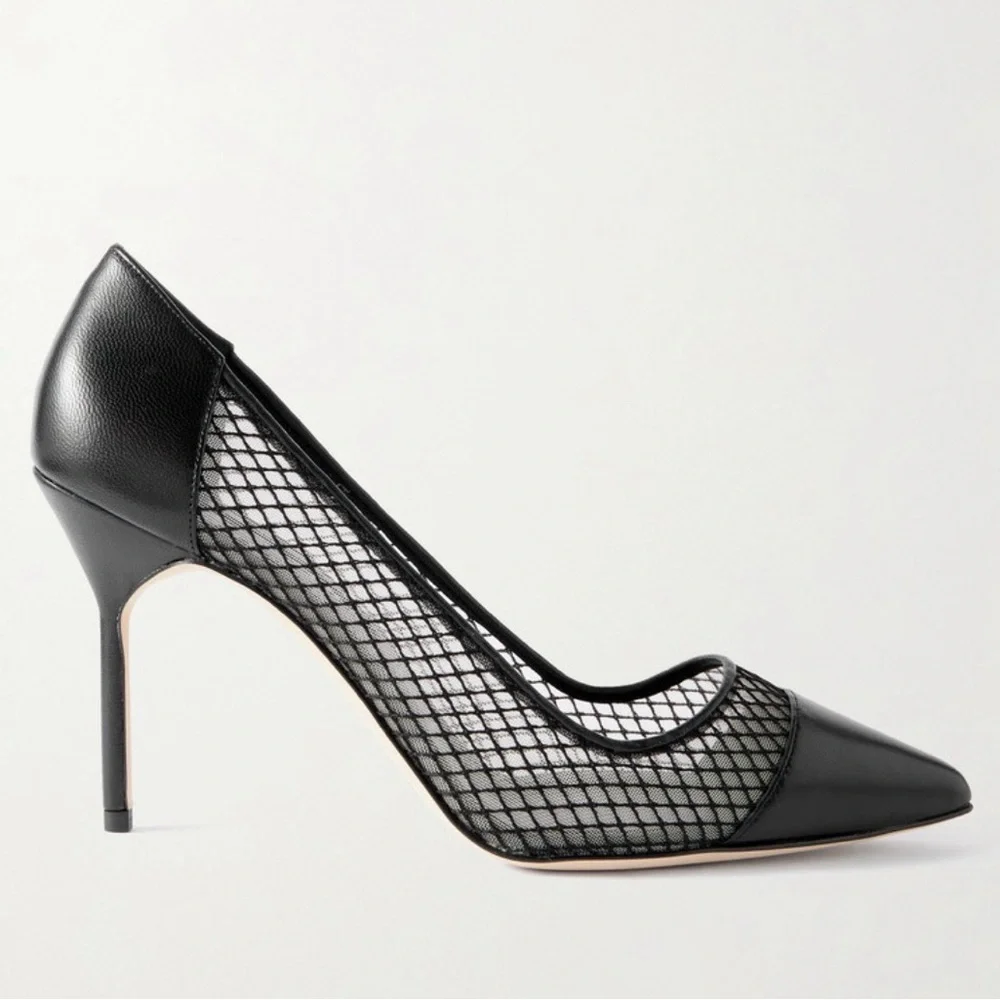 Manolo Blahnik Black Mesh Heels - Picture 1 of 3